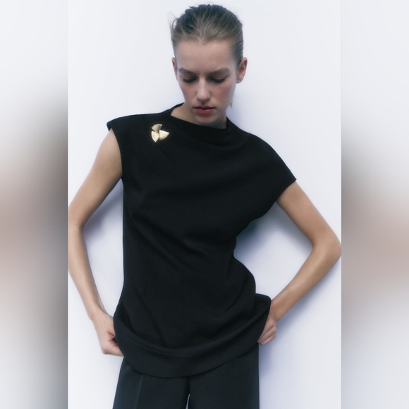 New Zara Gold Button Draped Top - 8513/521 - Picture 4 of 12